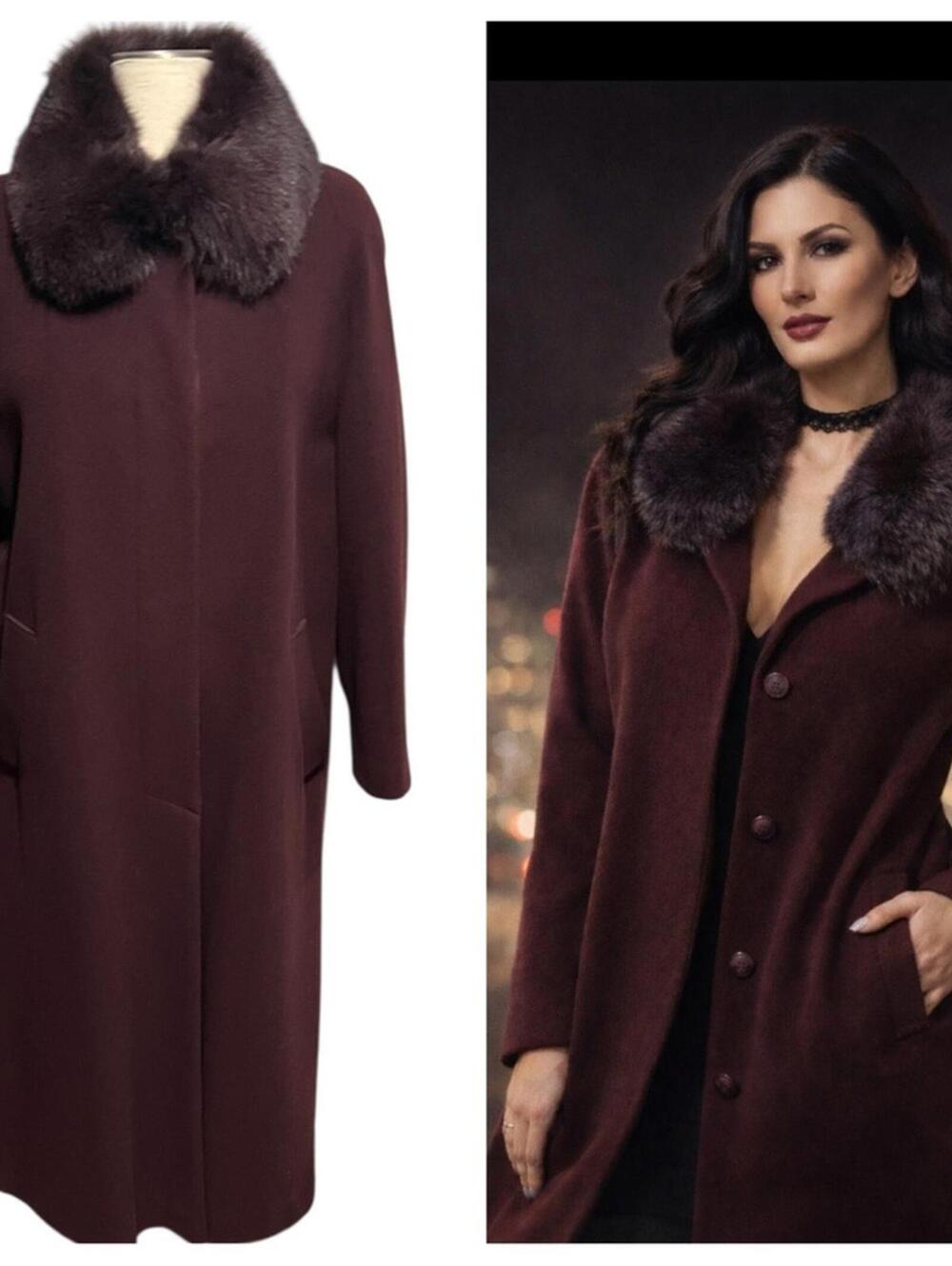 Fox Fur Lambswool Overcoat Long Full Length 16 LIKE NEW Purple Luxury Union USA